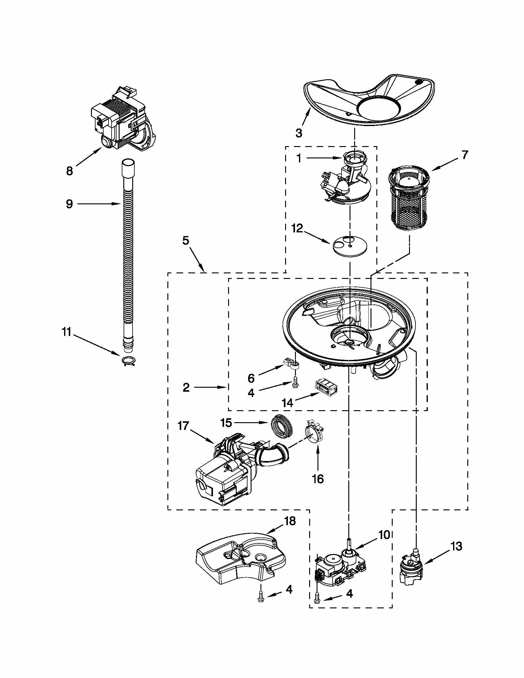 Pump And Motor Parts Diagram and Parts List for 66513292K112  Kenmore Dishwasher