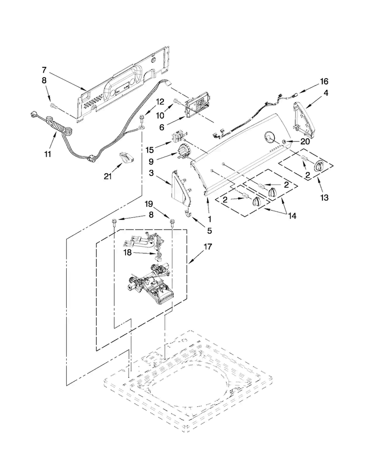 Controls And Water Inlet Parts Diagram and Parts List for 11020022013  Kenmore Washer