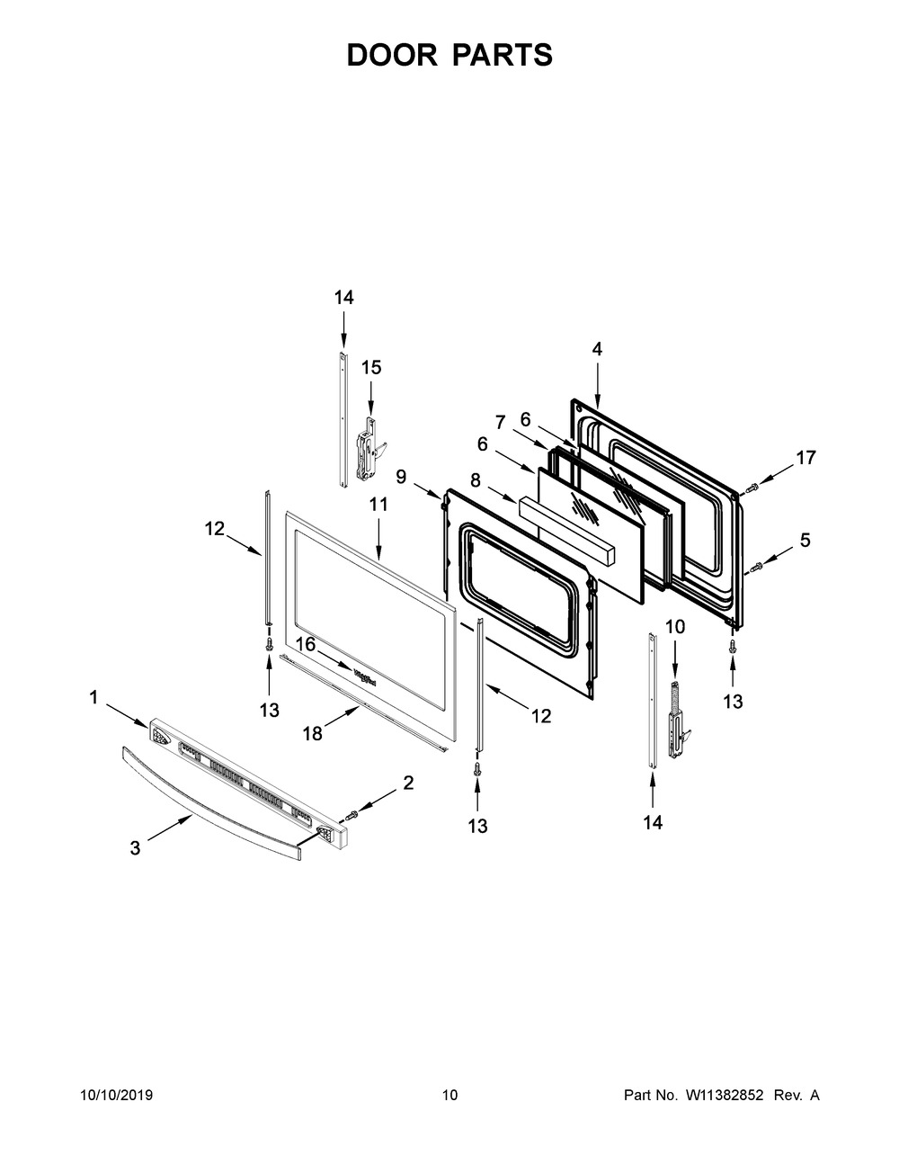 Door Parts Diagram and Parts List for WFG525S0JS0  Whirlpool Range