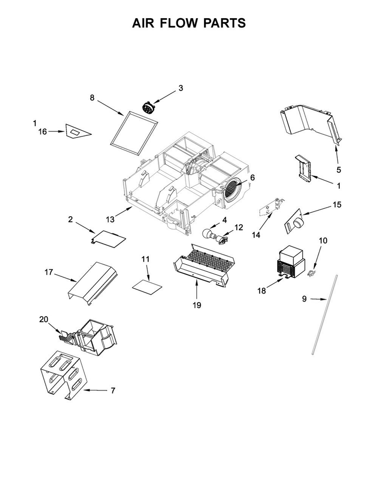 Air Flow Parts Diagram and Parts List for WMH73521CE3  Whirlpool Microwave