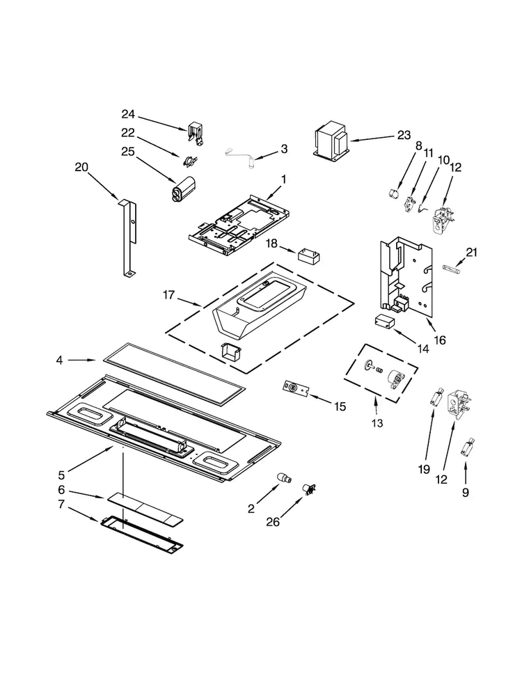 Interior And Ventilation Parts Diagram and Parts List for KHMS2040BSS1  KitchenAid Microwave