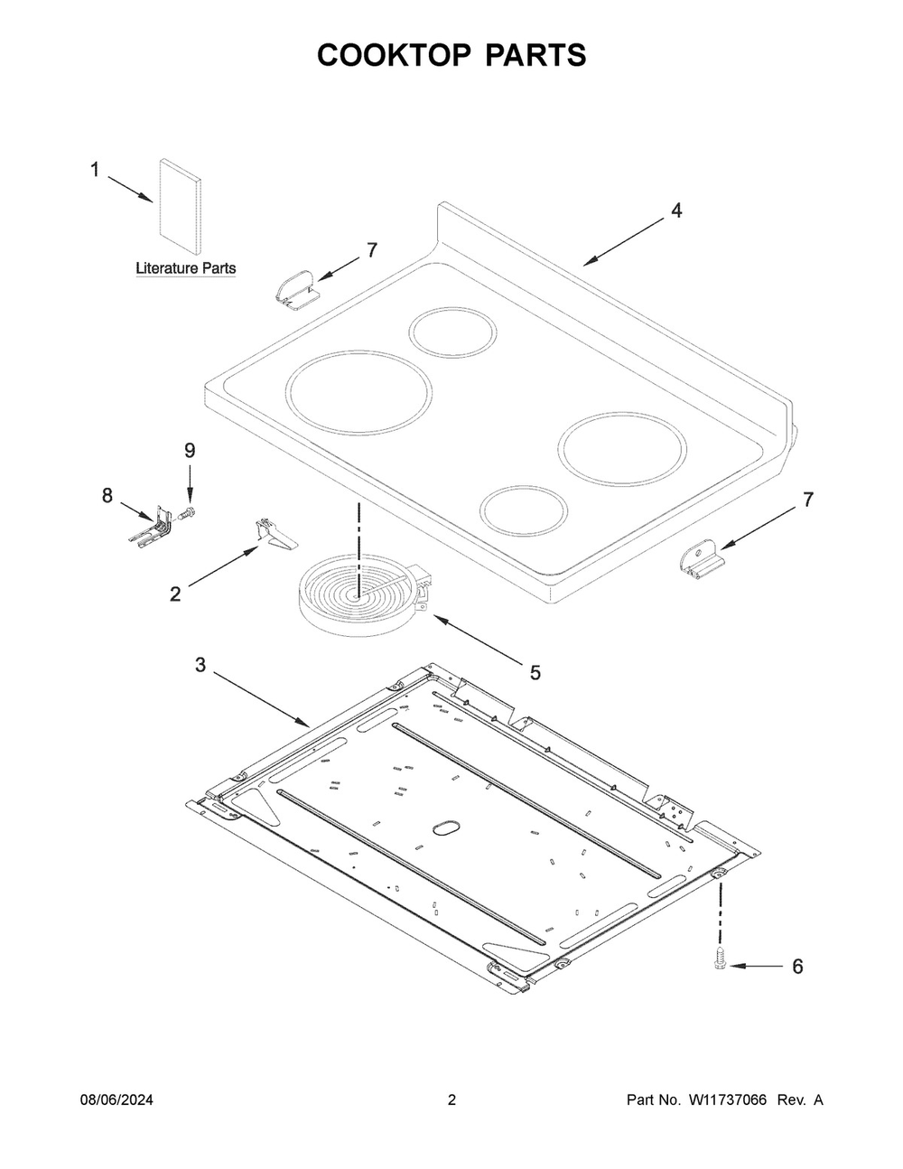 02 - Cooktop Parts Diagram and Parts List for YAER6603SMS1  Whirlpool Wall Oven