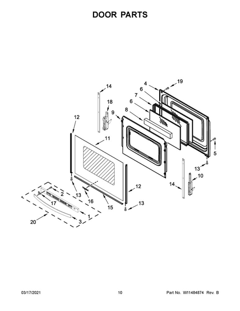 Door Parts Diagram and Parts List for WFG550S0HB2  Whirlpool Range