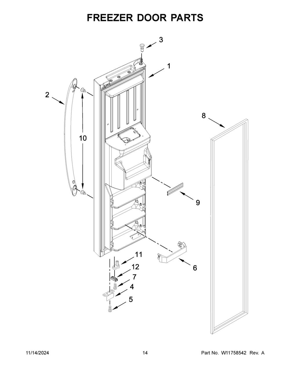 08 - Freezer Door Parts Diagram and Parts List for WRS325SDHW11  Whirlpool Refrigerator