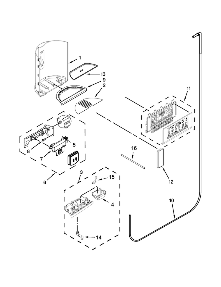 Dispenser Parts Diagram and Parts List for KSF26C6XYY05  KitchenAid Refrigerator
