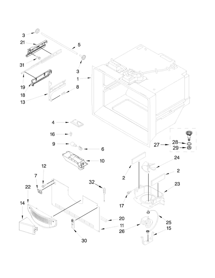 Freezer Liner Parts Diagram and Parts List for KRFC302ESS00  KitchenAid Refrigerator