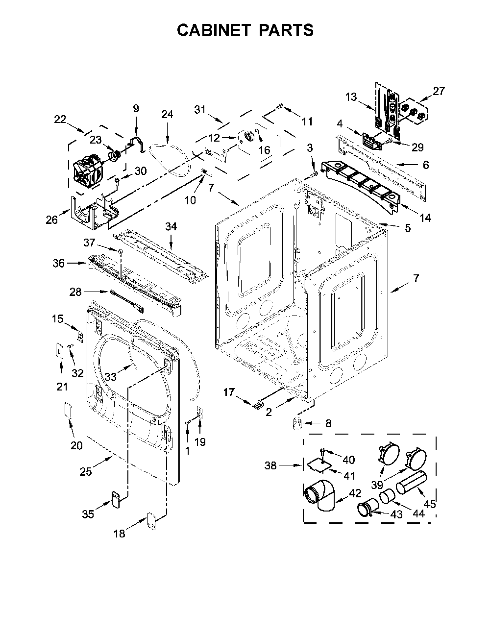 Cabinet parts Diagram and Parts List for 11061633611  Kenmore Dryer