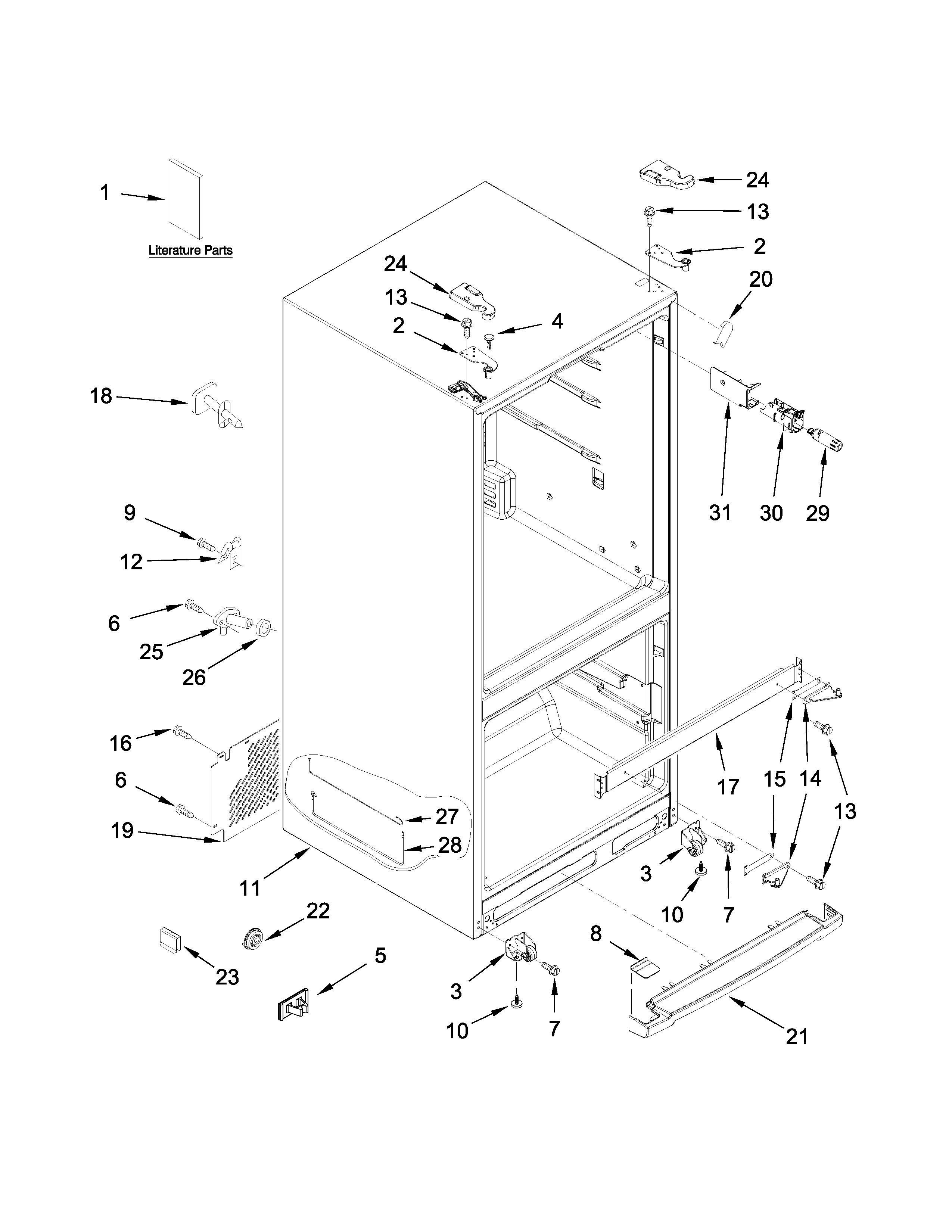 Cabinet Parts Diagram and Parts List for IX5BBEXDS00  Whirlpool Refrigerator