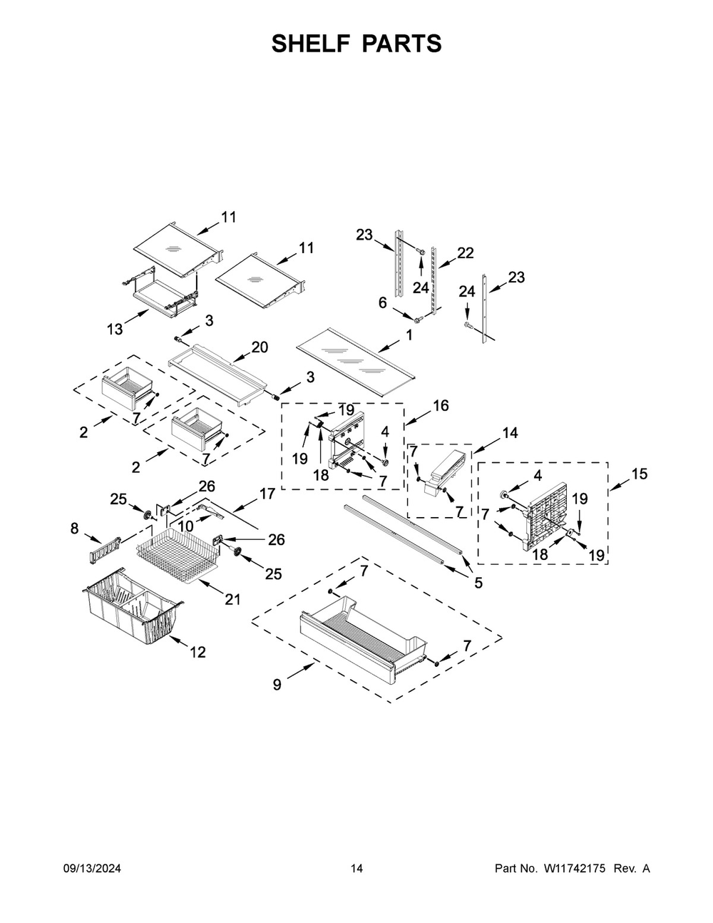 08 - Shelf Parts Diagram and Parts List for KRFC136RBS00  Whirlpool Refrigerator