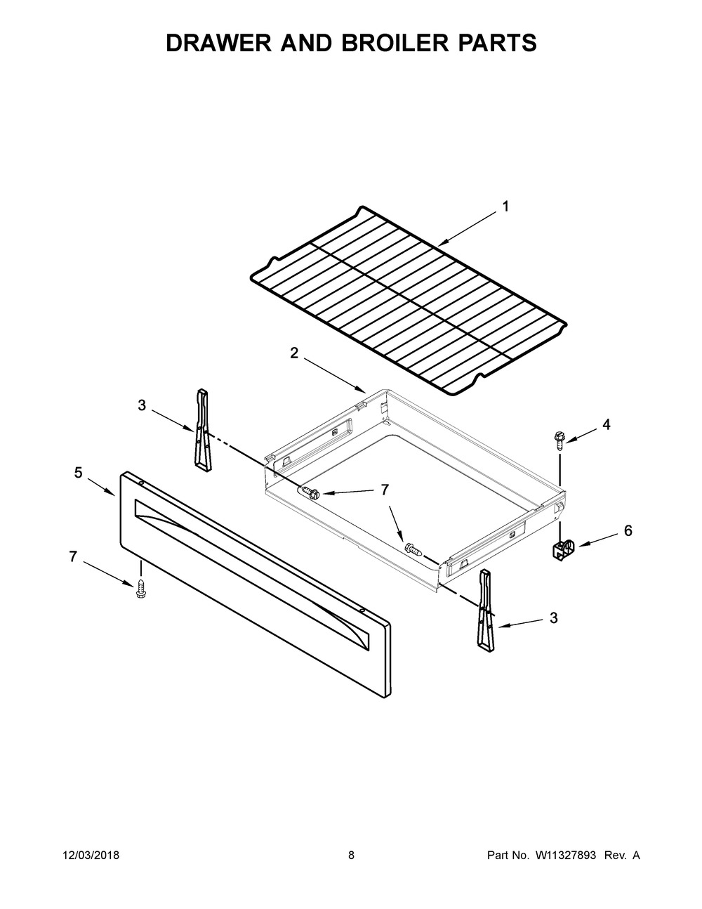 Drawer And Broiler Parts Diagram and Parts List for WFE520S0FS2  Whirlpool Range