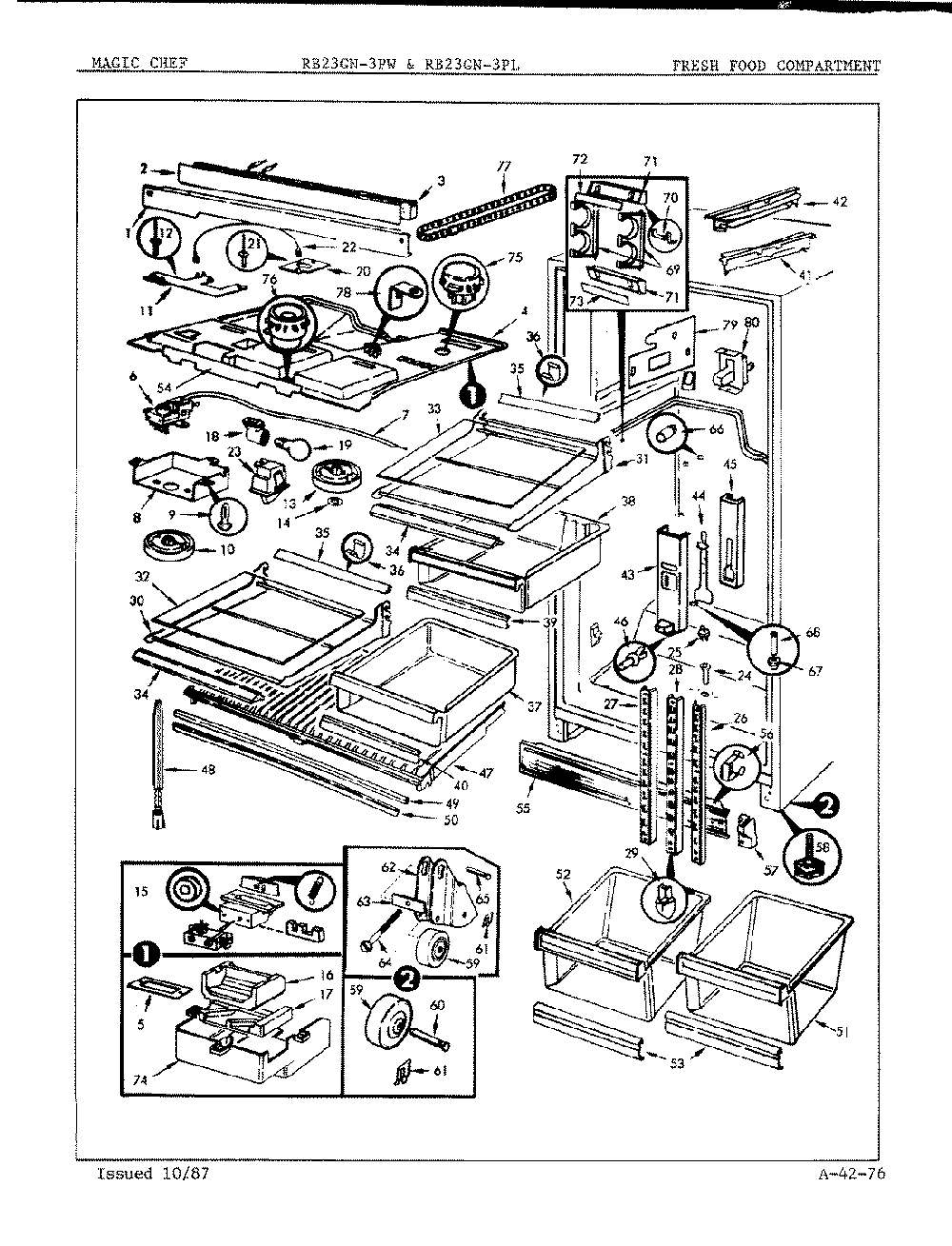 03 - Fresh Food Compartment Diagram and Parts List for RB23GA-3PW  Whirlpool Refrigerator