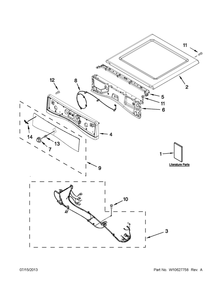Top And Console Parts Diagram and Parts List for WED71HEBW0  Whirlpool Dryer