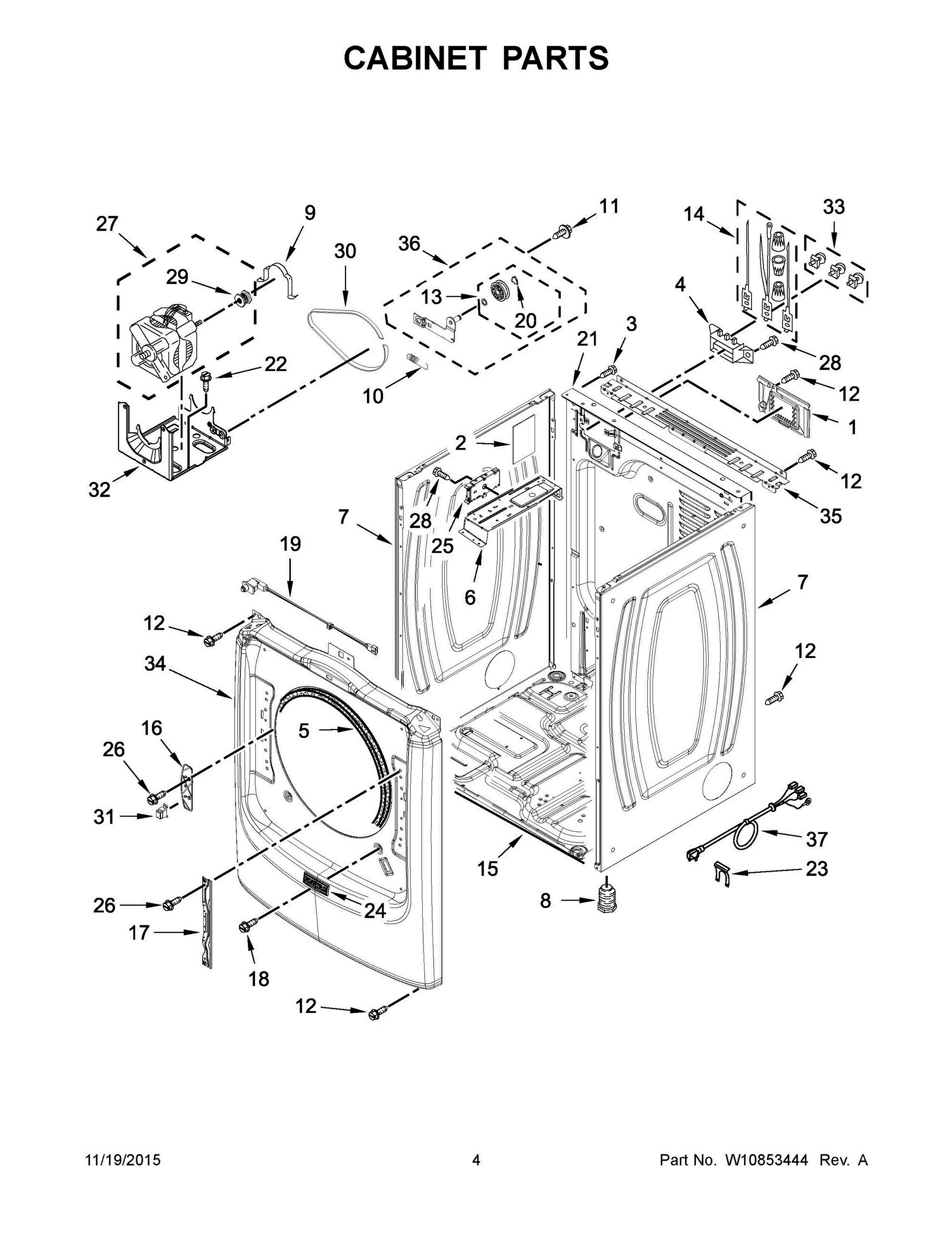 03 - CABINET PARTS Diagram and Parts List for YMED3100DW1  Whirlpool Dryer