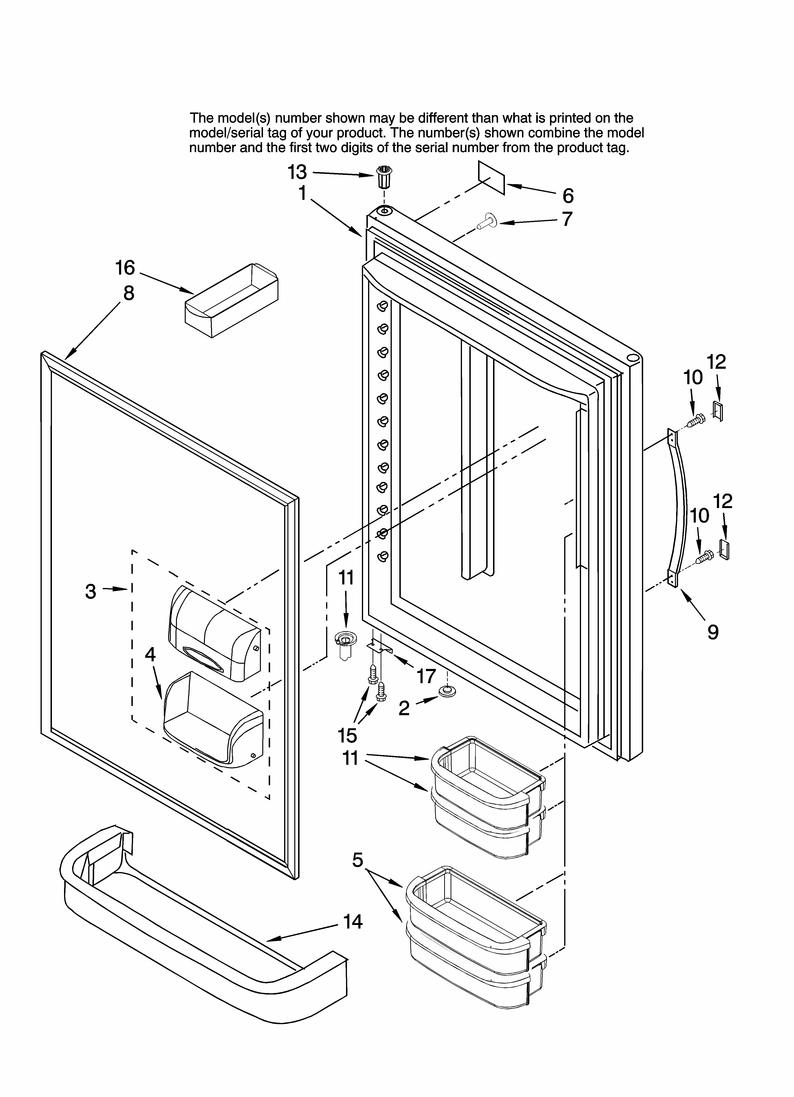 Refrigerator Door Parts Diagram and Parts List for GB9SHKXMQ13  Whirlpool Refrigerator