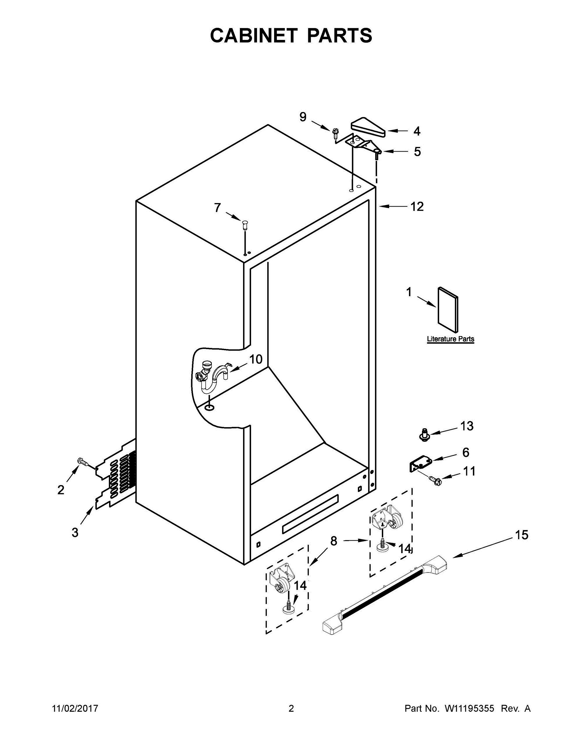 02 - CABINET PARTS Diagram and Parts List for MZF34X18FW02  Whirlpool Freezer