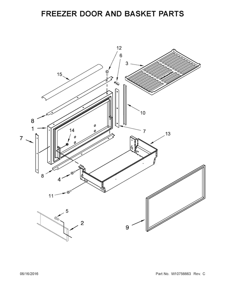 Freezer Door And Basket Parts Diagram and Parts List for KBFN506EPA00  KitchenAid Refrigerator