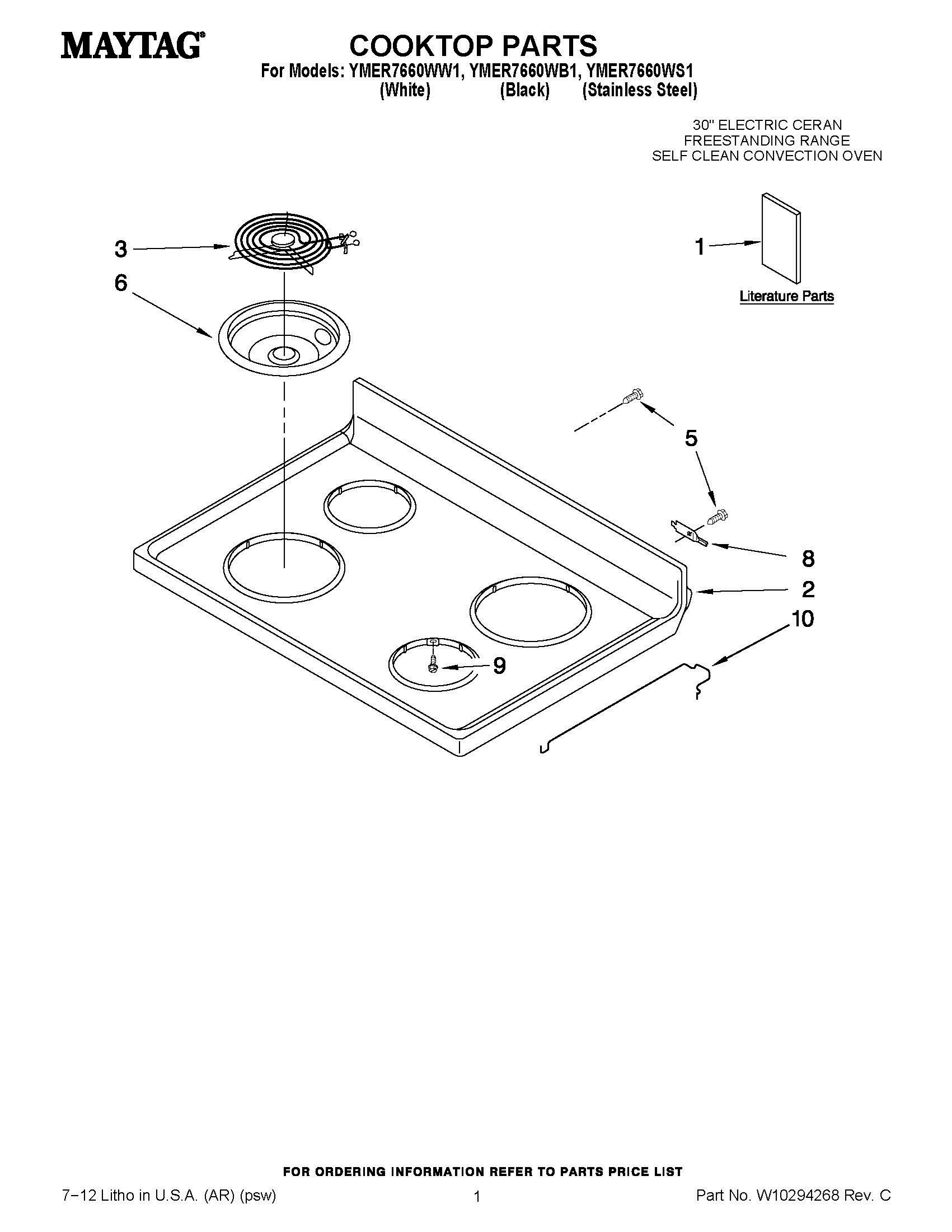01 - COOKTOP PARTS Diagram and Parts List for YMER7660WB1  Whirlpool Range
