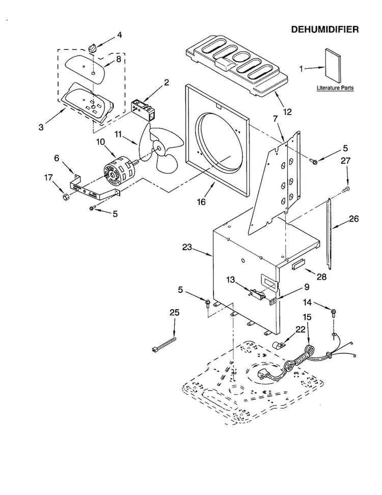 Air Flow And Control Diagram and Parts List for AD25J1  Whirlpool Dehumidifier