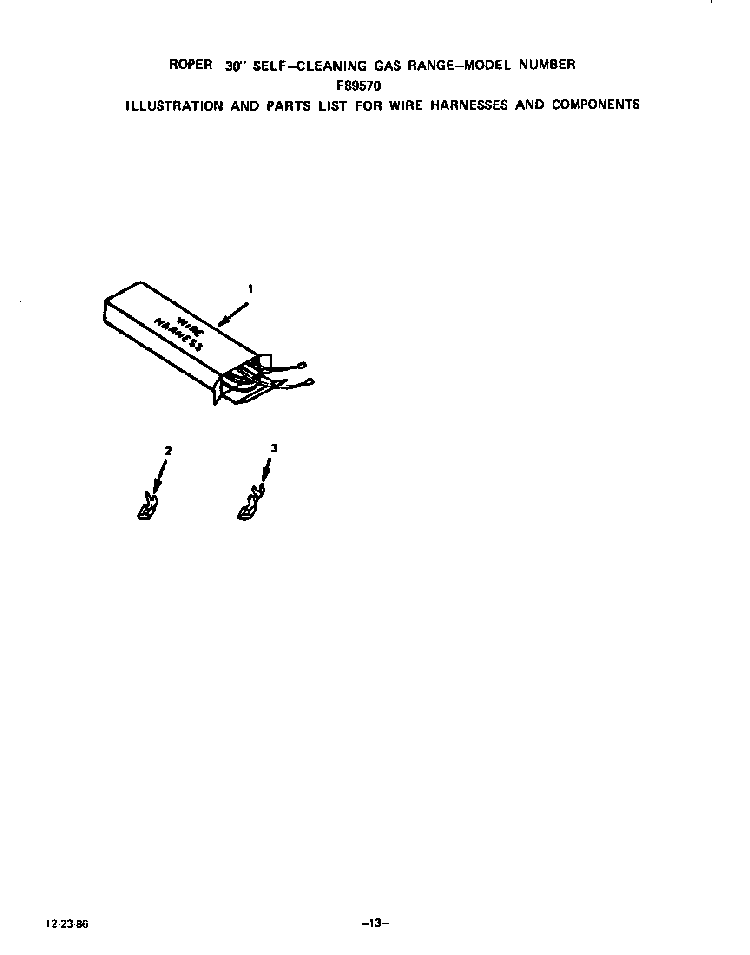 Wire Harness And Components Diagram and Parts List for F8957*0  Roper Range