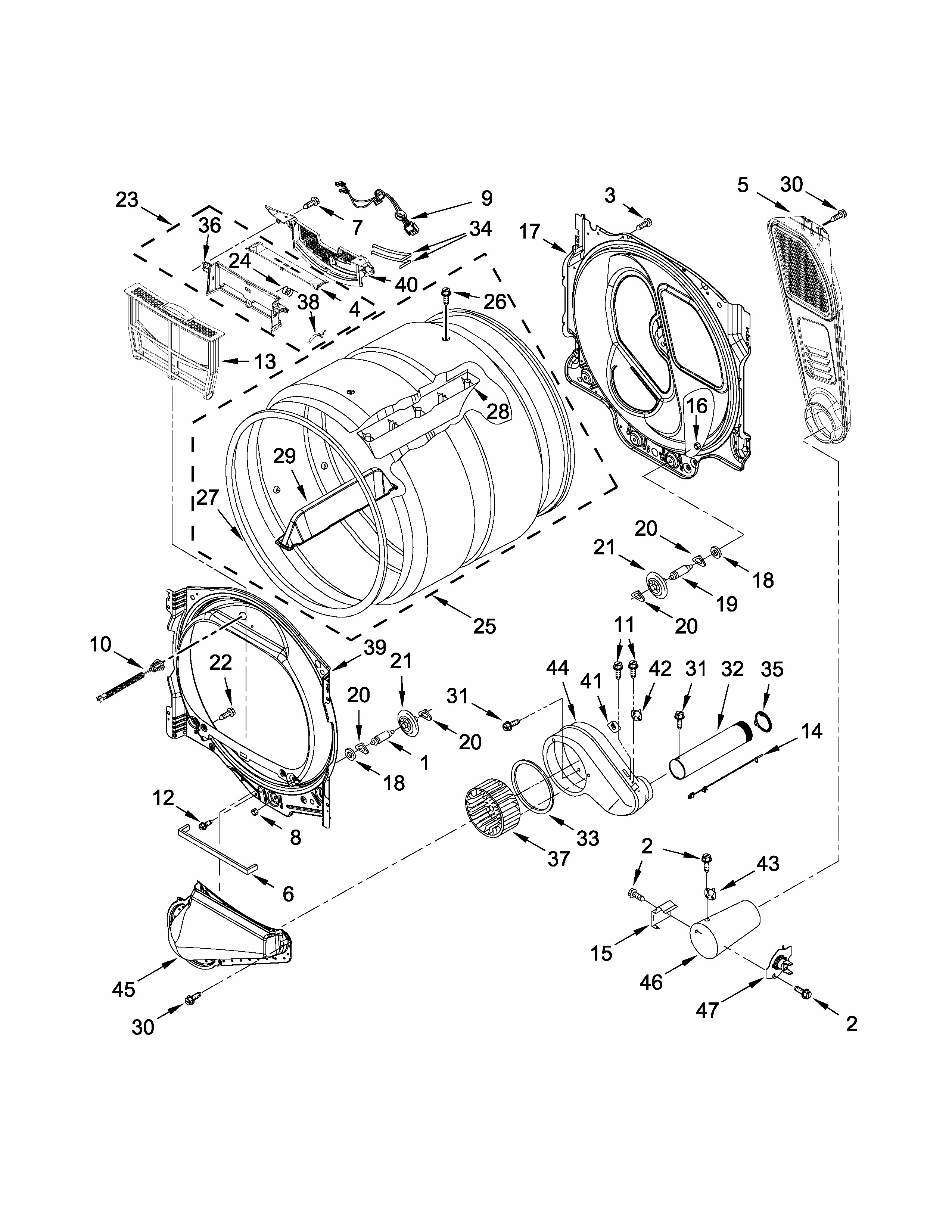 Bulkhead Parts Diagram and Parts List for 11078133412  Kenmore Dryer