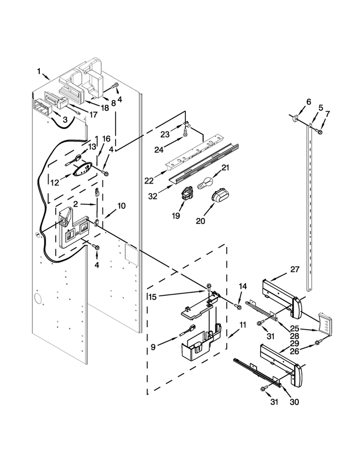 Refrigerator Liner Parts Diagram and Parts List for KSSC48FTS18  KitchenAid Refrigerator