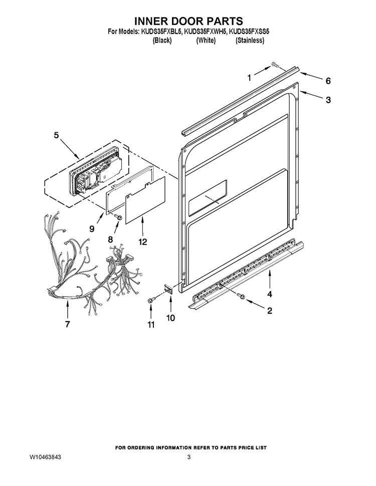 INNER DOOR PARTS Diagram and Parts List for KUDS35FXSS5  KitchenAid Dishwasher