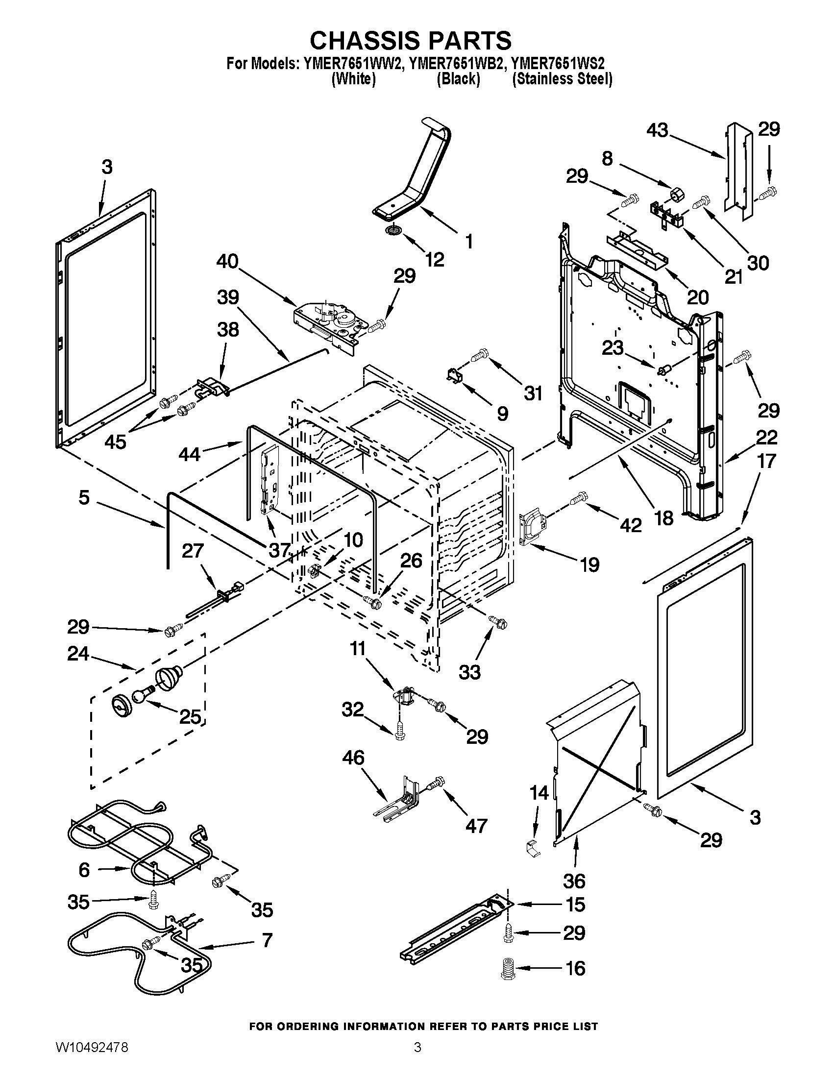 03 - CHASSIS PARTS Diagram and Parts List for YMER7651WB2  Whirlpool Range