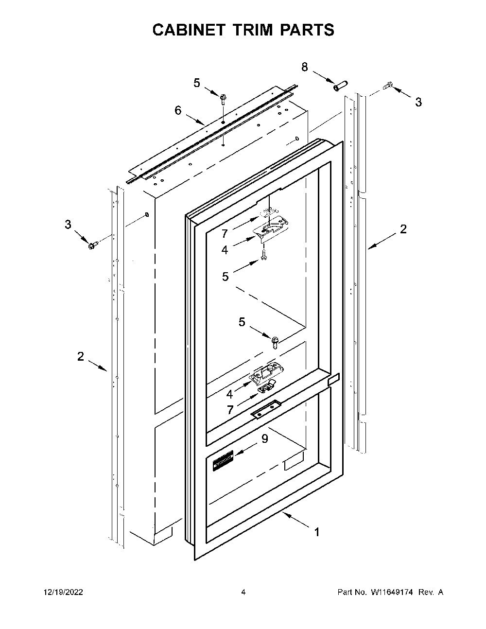 Cabinet Trim Parts Diagram and Parts List for KBFN502EBS05  KitchenAid Refrigerator
