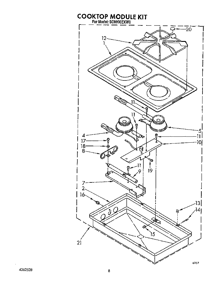 COOKTOP MODULE Diagram and Parts List for SC8900EXW0  Whirlpool Cooktop