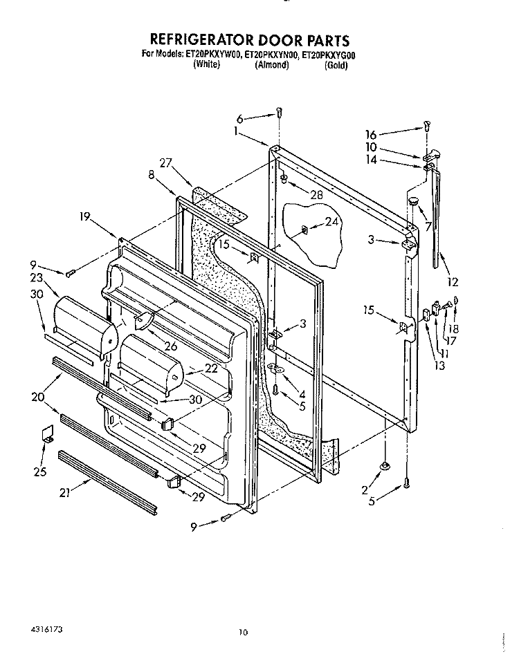 REFRIGERATOR DOOR, LIT/OPTIONAL Diagram and Parts List for ET20PKXYN00  Whirlpool Refrigerator