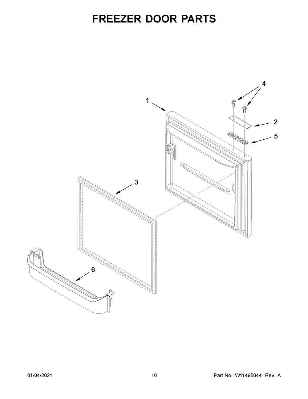 Freezer Door Parts Diagram and Parts List for WRB119WFBM02  Whirlpool Refrigerator