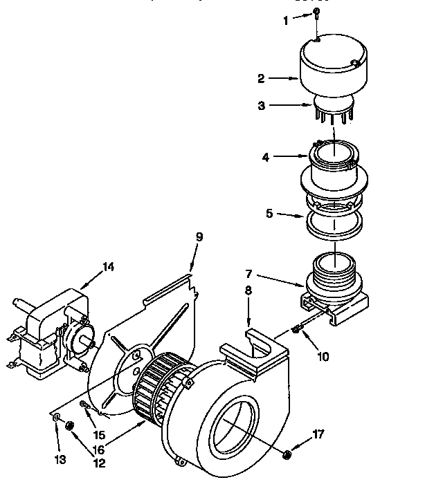 Blower Parts Diagram and Parts List for KUDI23BWH0  KitchenAid Dishwasher