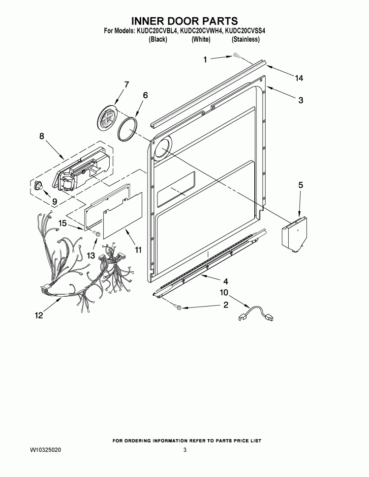 INNER DOOR PARTS Diagram and Parts List for KUDC20CVSS4  KitchenAid Dishwasher