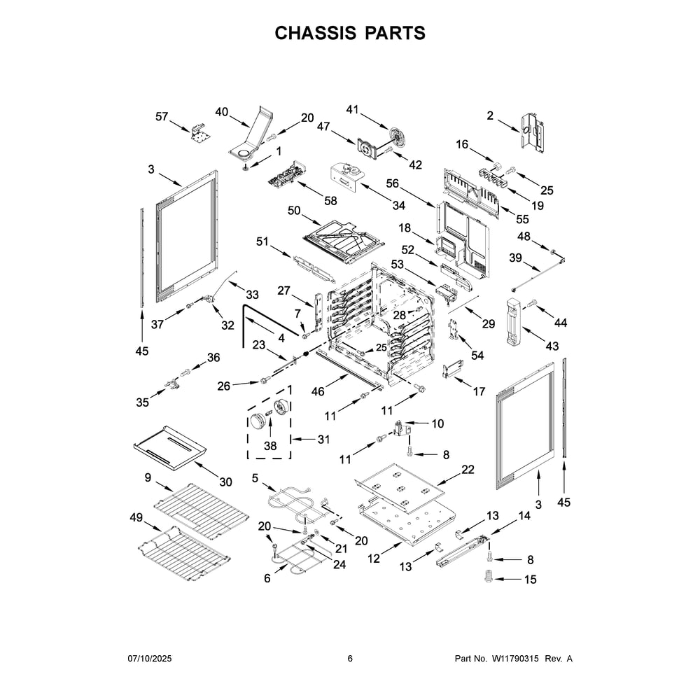 Chassis Parts Diagram and Parts List for YKSES330SPS0  KitchenAid Range