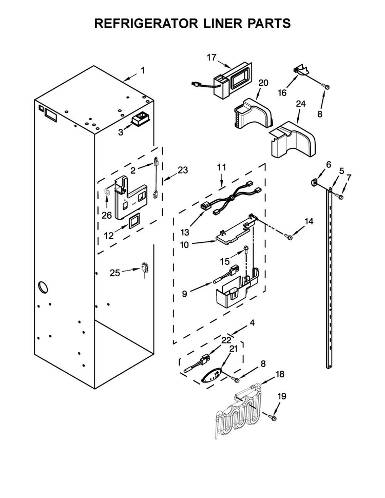 Refrigerator Liner Parts Diagram and Parts List for KBSD606ESS01  KitchenAid Refrigerator
