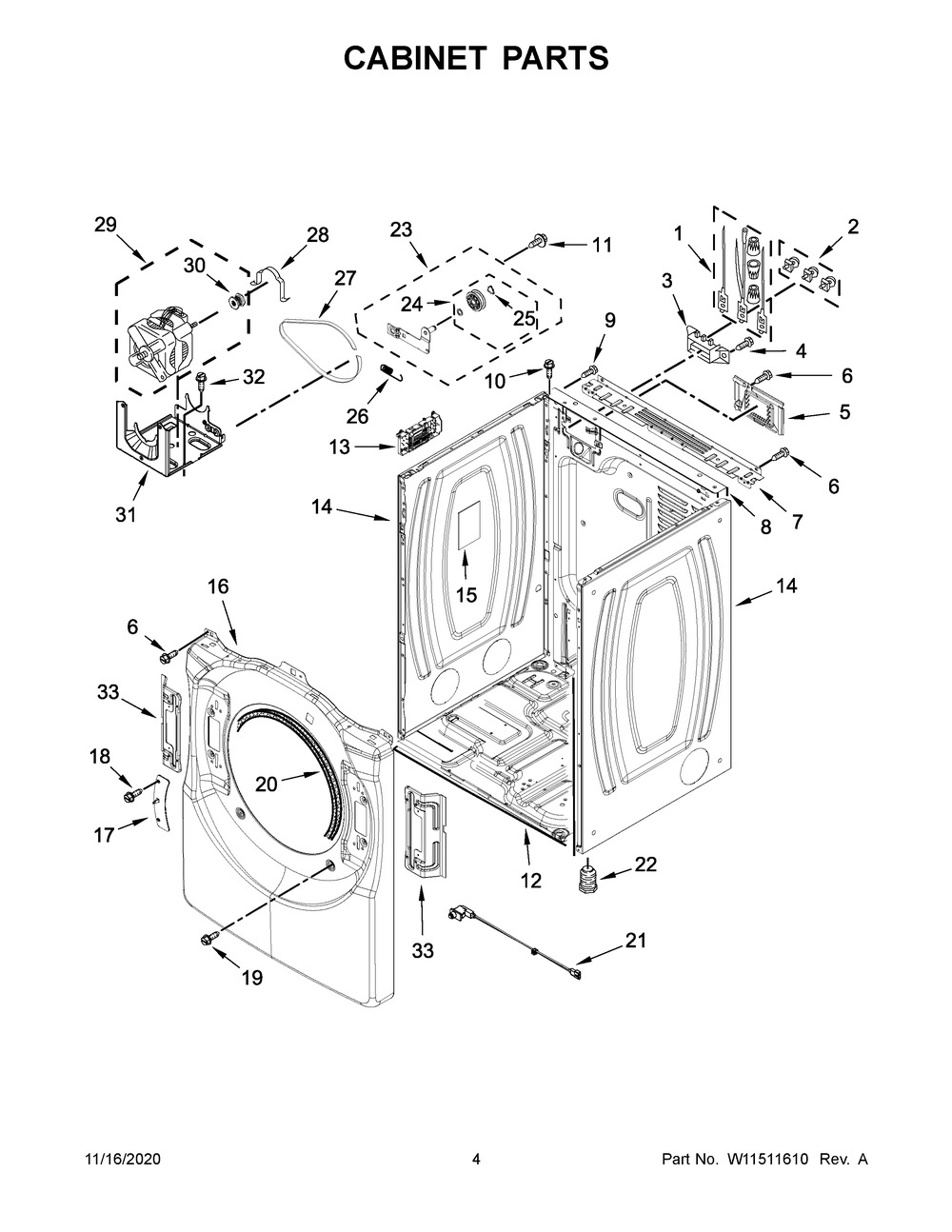 Cabinet Parts Diagram and Parts List for WED6620HC2  Whirlpool Dryer