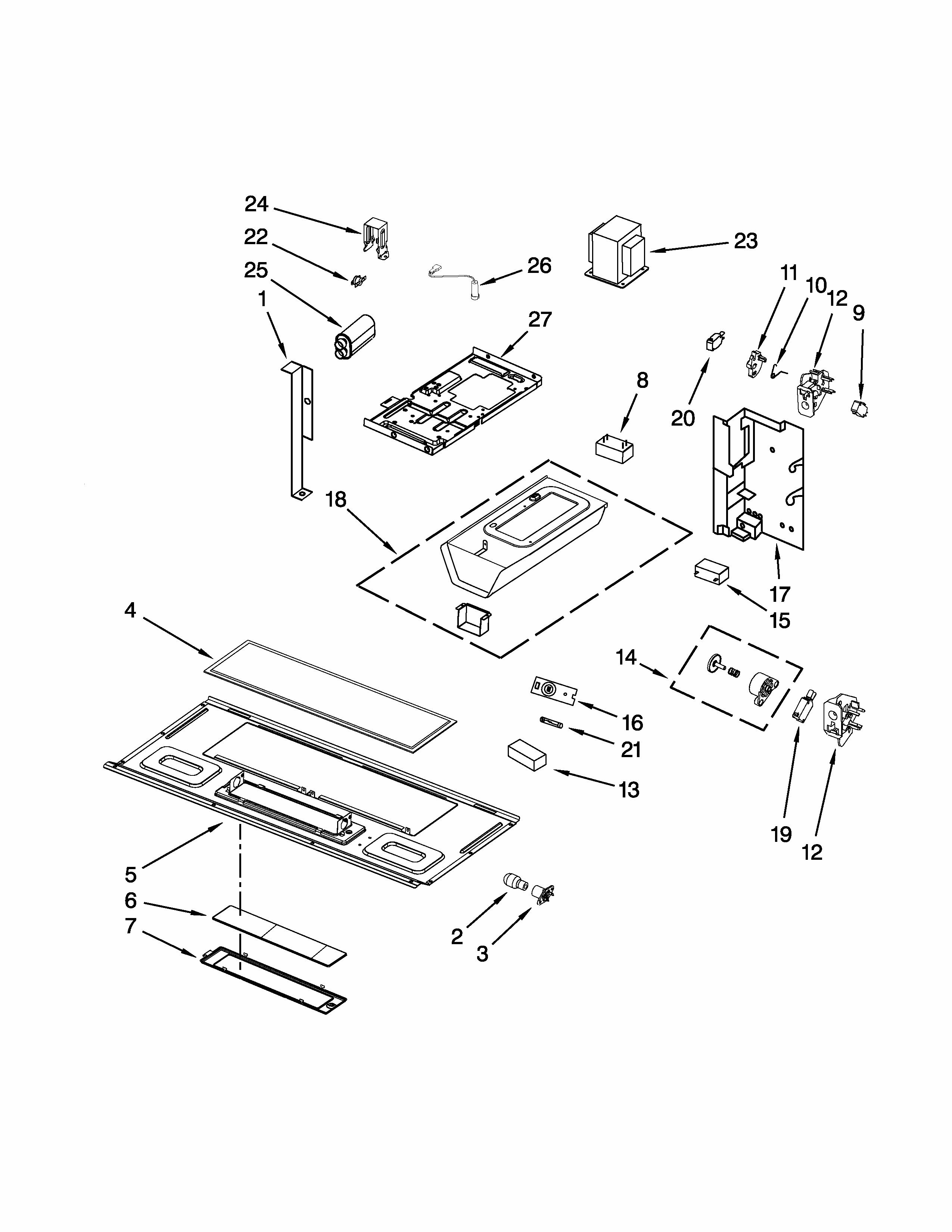 Interior And Ventilation Parts Diagram and Parts List for IMH2205AW2  Whirlpool Microwave