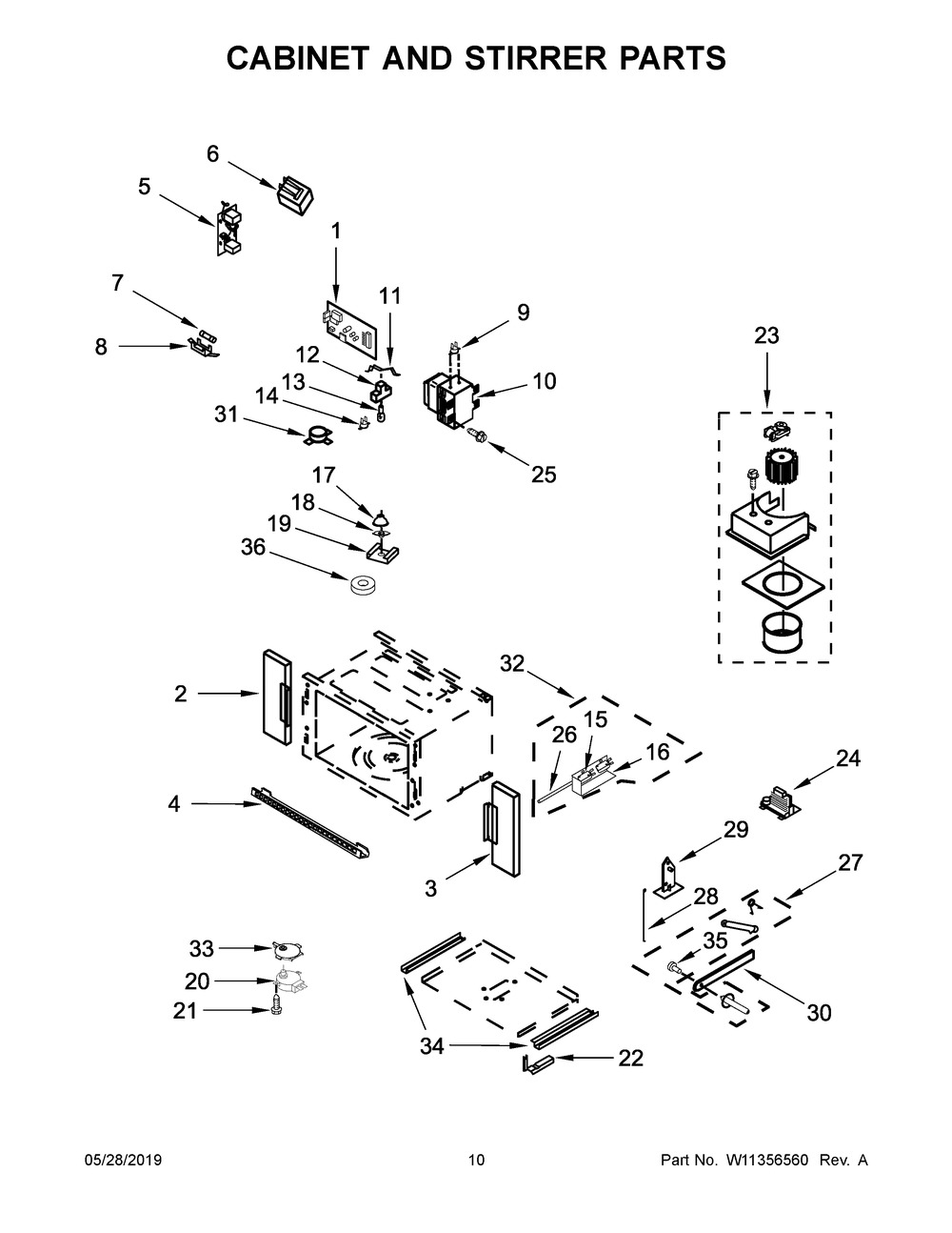 Cabinet And Stirrer Parts Diagram and Parts List for WOC75EC7HS02  Whirlpool Microwave Oven Combo