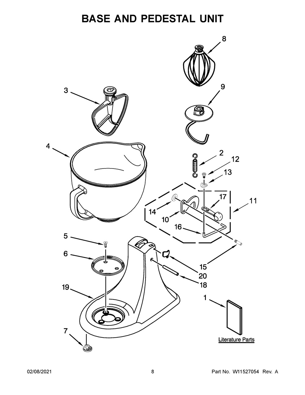 Base And Pedestal Unit Diagram and Parts List for 5KSM156EBM4  Whirlpool Mixer