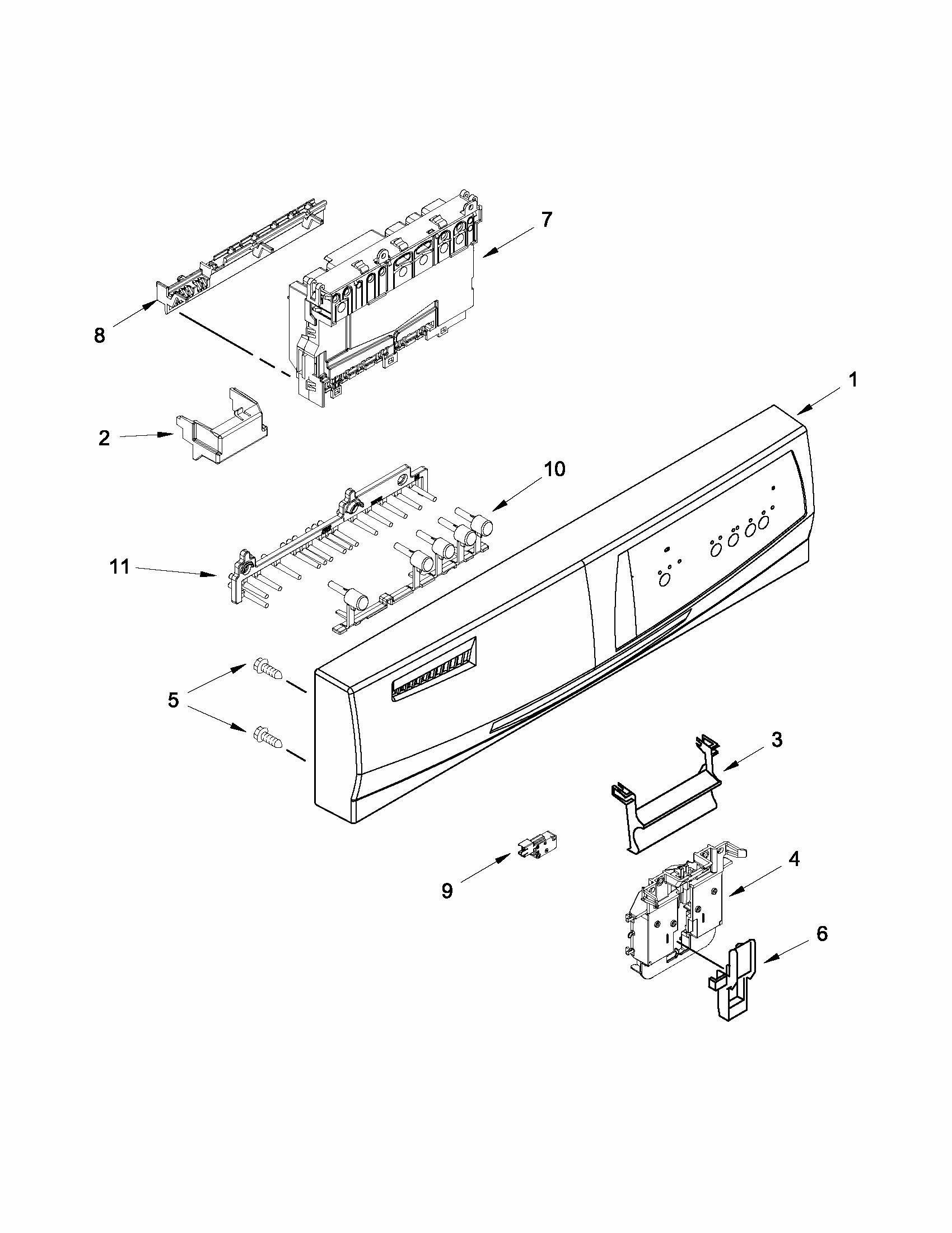Control Panel And Latch Parts Diagram and Parts List for IUD3100BW2  Whirlpool Dishwasher
