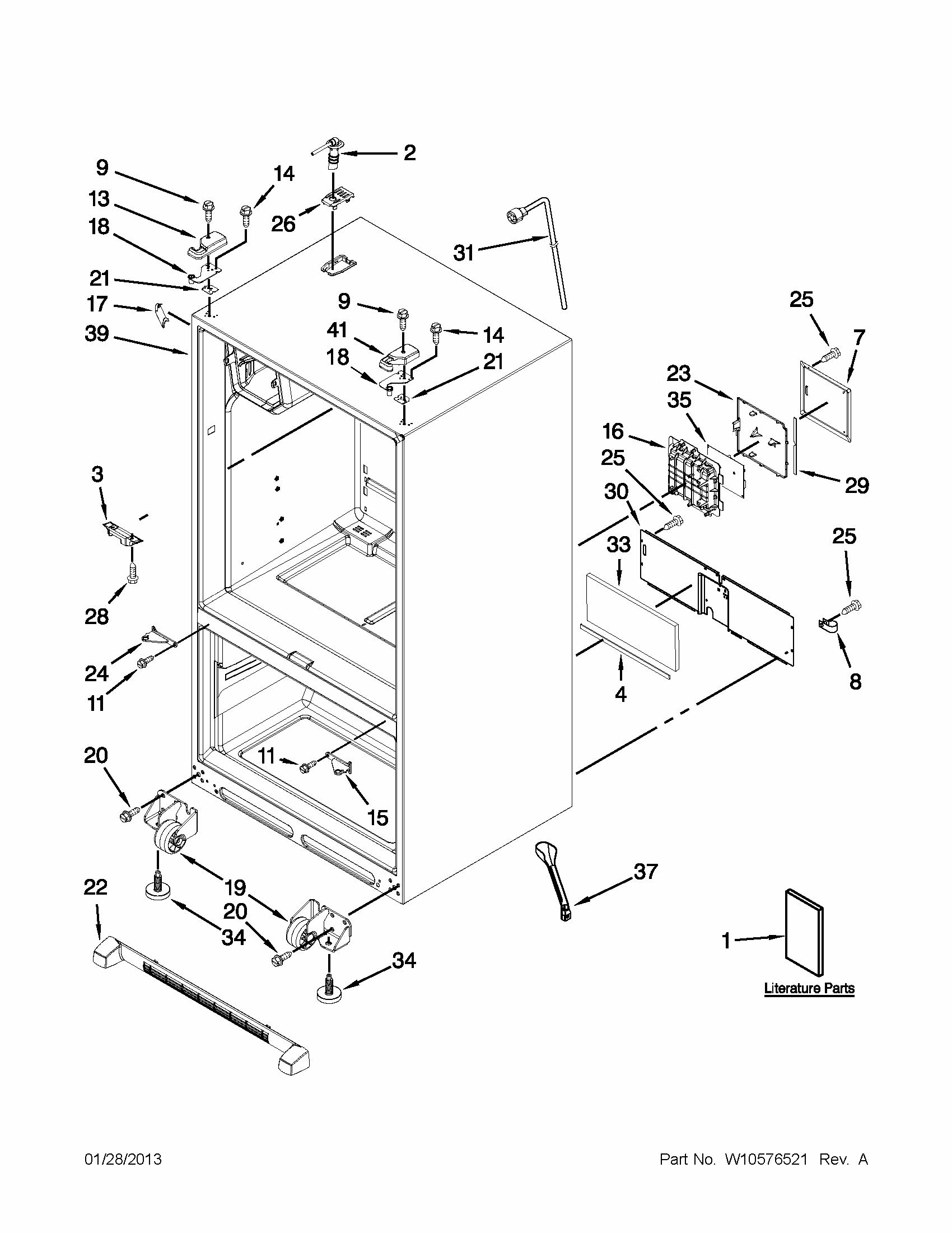 Cabinet Parts Diagram and Parts List for 59679242015  Kenmore Refrigerator
