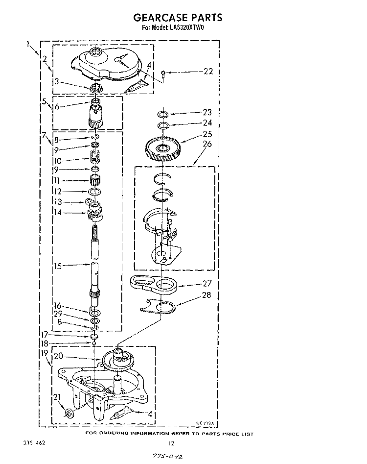 GEARCASE Diagram and Parts List for LA5320XTG0  Whirlpool Washer