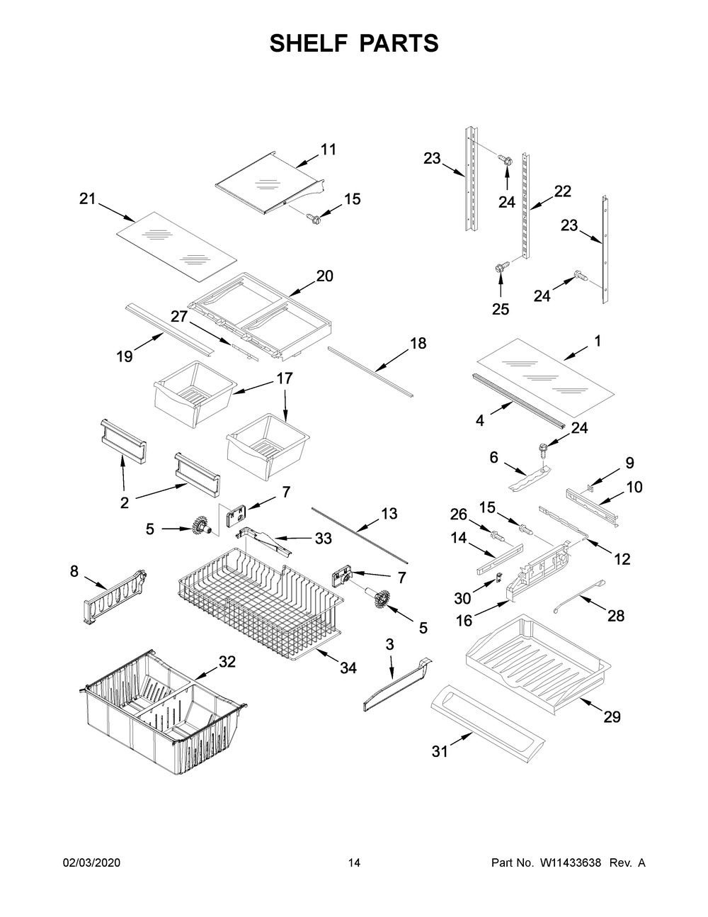 Shelf Parts Diagram and Parts List for WRF540CWHZ03  Whirlpool Refrigerator