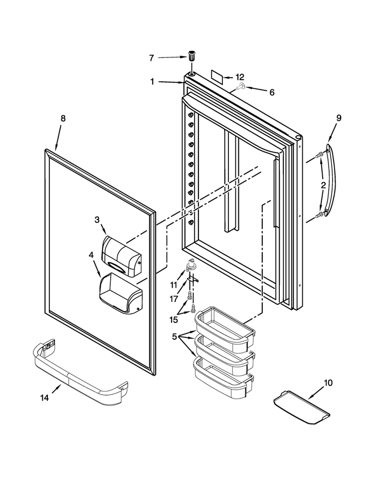 Refrigerator Door Parts Diagram and Parts List for KBWS22KCBL00  KitchenAid Refrigerator