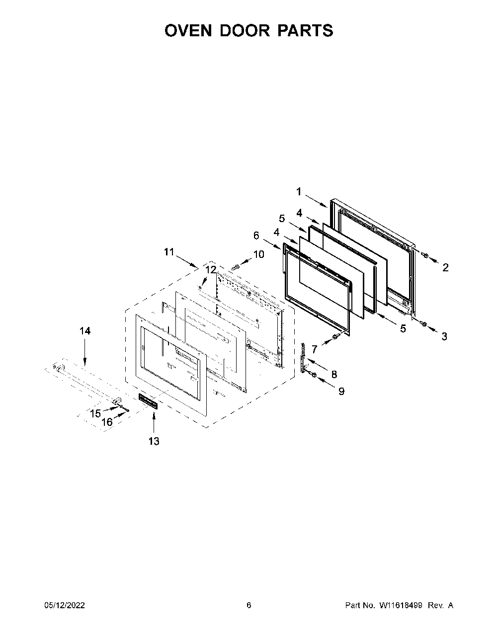 Oven Door Parts Diagram and Parts List for KOSE507EBS20  KitchenAid Wall Oven