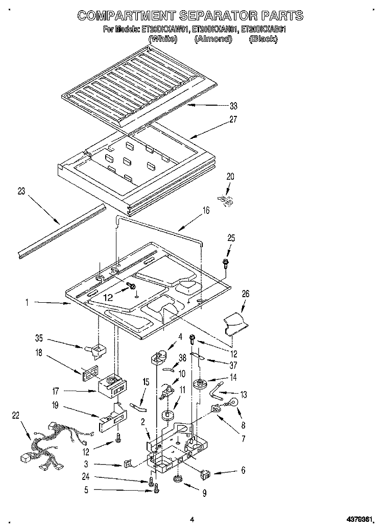COMPARTMENT SEPARATOR Diagram and Parts List for ET20DKXAB01  Whirlpool Refrigerator