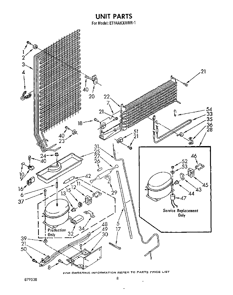 UNIT Diagram and Parts List for ET14AKXRWR1  Whirlpool Refrigerator