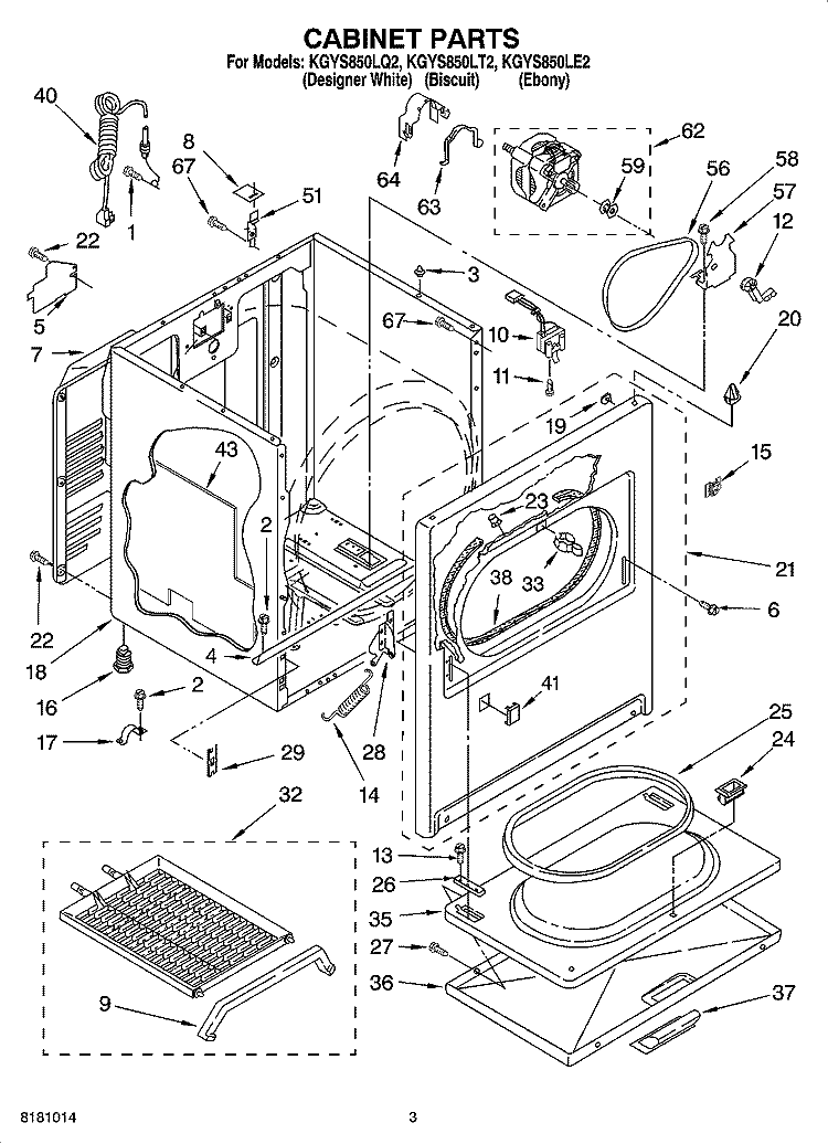 CABINET PARTS Diagram and Parts List for KGYS850LE2  KitchenAid Dryer