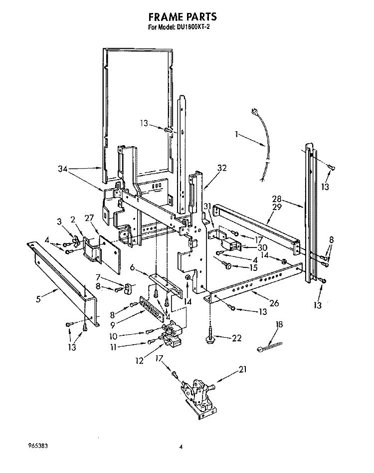 FRAME, LIT/OPTIONAL Diagram and Parts List for DU1800XT2  Whirlpool Dishwasher