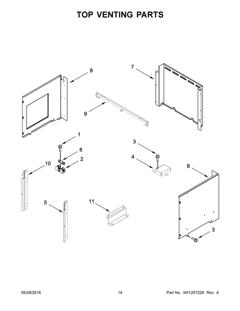 Top Venting Parts Diagram and Parts List for WOC97ES0ES04  Whirlpool Microwave Oven Combo